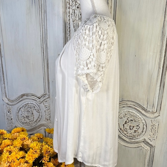 French Laundry White Lace Sleeve Milk Maid Blouse - Picture 8 of 11